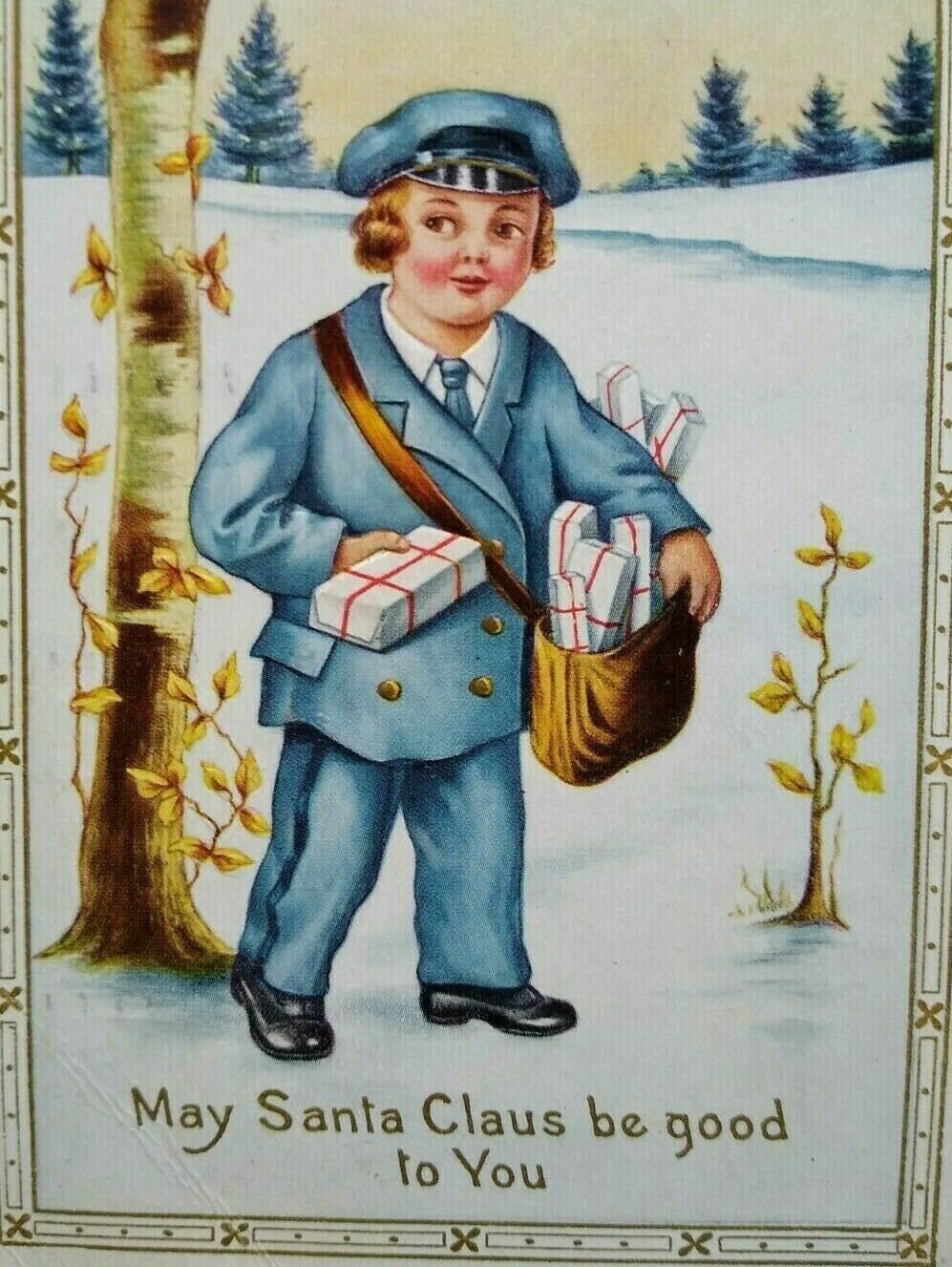 Christmas Postcard Postman Mail Carrier With Gifts Vintage - Etsy