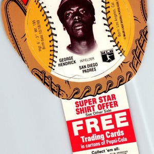 Carte à collectionner Pepsi-Cola Baseball 1977 George Hendrick Padres San Diego Padres découpée cadeau unique