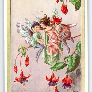 Carte postale Fairies Lovers Carte postale René Cloke, Valentine & Sons, Secrets d'arbre fantastiques féeriques