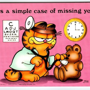 Garfield Cat Postkarte Doctor Missing You Bear Jim Denim 1978 ungebraucht Comic-Art