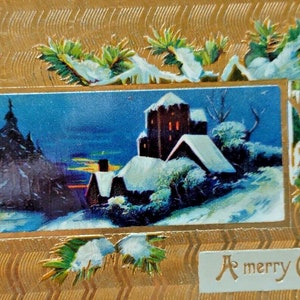 Christmas Postcard Cottage Germany Jmport Series 509 Gold Embossed Background Unique Gift