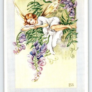 Carte postale fée vesce Lutin ailé Fleur Fantaisie Rene Cloke Valentine Sons