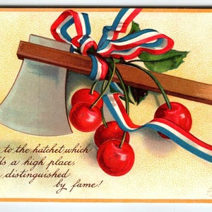 Carte postale président américain George Washington patriotique hache cerises gaufrage Allemagne