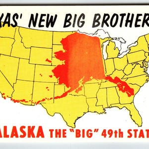Carte postale de l'Alaska, carte Chrome, 49e déménagement d'État au-dessus du Texas, cadeau unique Big Brother