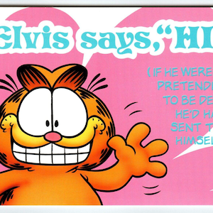 Garfield Katze Postkarte Elvis Says Hi Jim Denim 1978 Tabby Cartoon Kätzchen Unbenutzt Einzigartiges Geschenk