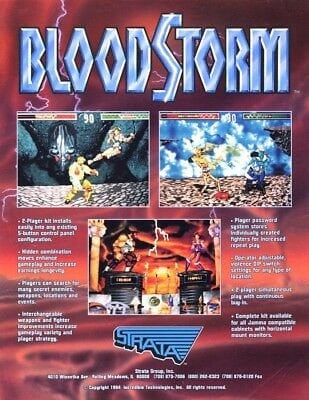 Strata 1994 BLOOD STORM Original Video Arcade Game Promo Flyer Fighting Nice Art 