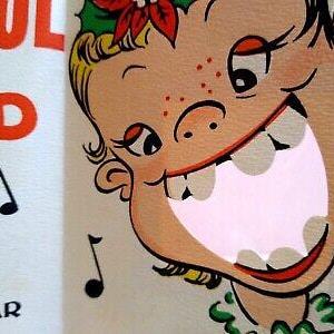 Carte de voeux chants de Noël du milieu du siècle 1947, grande bouche découpée pour enfants, cadeau unique Barker