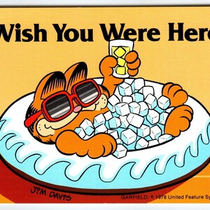 Garfield Wish You Were Here Cat In Raft Postkarte Jim Deliuss orange getigerte 1978