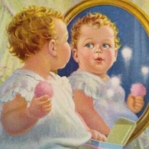 Vintage Baby By The Mirror Art Print Mabel Rollins Harris 1930s NOS Lithograph Christmas Gift Unique Gift image 1