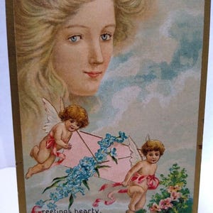 ファンタジーポストカード 雲の中の巨大な金髪の女神 天使 文字付き CC No57 ユニークなギフト
