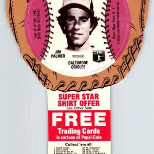 Pepsi-Cola Baseball Trading Card 1977 Jim Palmer Baltimore Orioles MLB Diecut Unique Gift