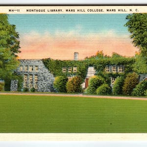 Mars Hill North Carolina Montague Bibliothek College Leinen Postkarte Unbenutzt PNG