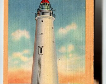 Minot's Light Massachusetts Bay Lighthouse Postcard 1947 Linen Vintage Tichnor Unique Gift