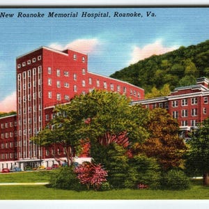 Carte postale en lin, Roanoke County Memorial Hospital Building, Virginie, milieu du siècle