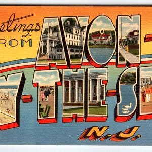 Carte postale en lin non utilisée vintage des années 40 - Greetings from Avon-by-the-Sea -NJ- Beach