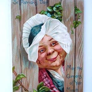 Carte postale de la Saint-Patrick, vieille femme, clôture Frances Brundage, 1908, série 106, cadeau unique