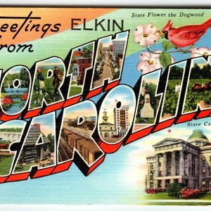 Grüße von Elkin North Carolina Großbrief Leinen Postkarte Kardinalvogel