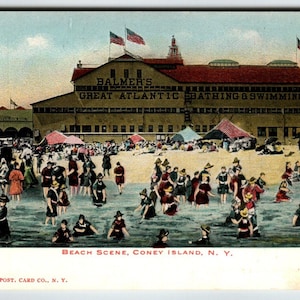 Coney Island New York Postcard Beach Scene Balmer&#39;s Bathing Swimming Baths 2056 Unique Gift