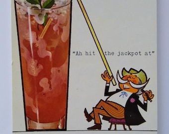 Harrah&#39;s Casino Postcard Jackpot Huge Cocktail Glass Reno Lake Tahoe Nevada Unique Gift