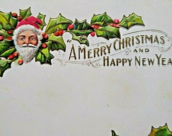 Vintage Weihnachtspostkarte Santa Claus Holly Serie 1 Nash Embossed Unbenutztes Geschenk