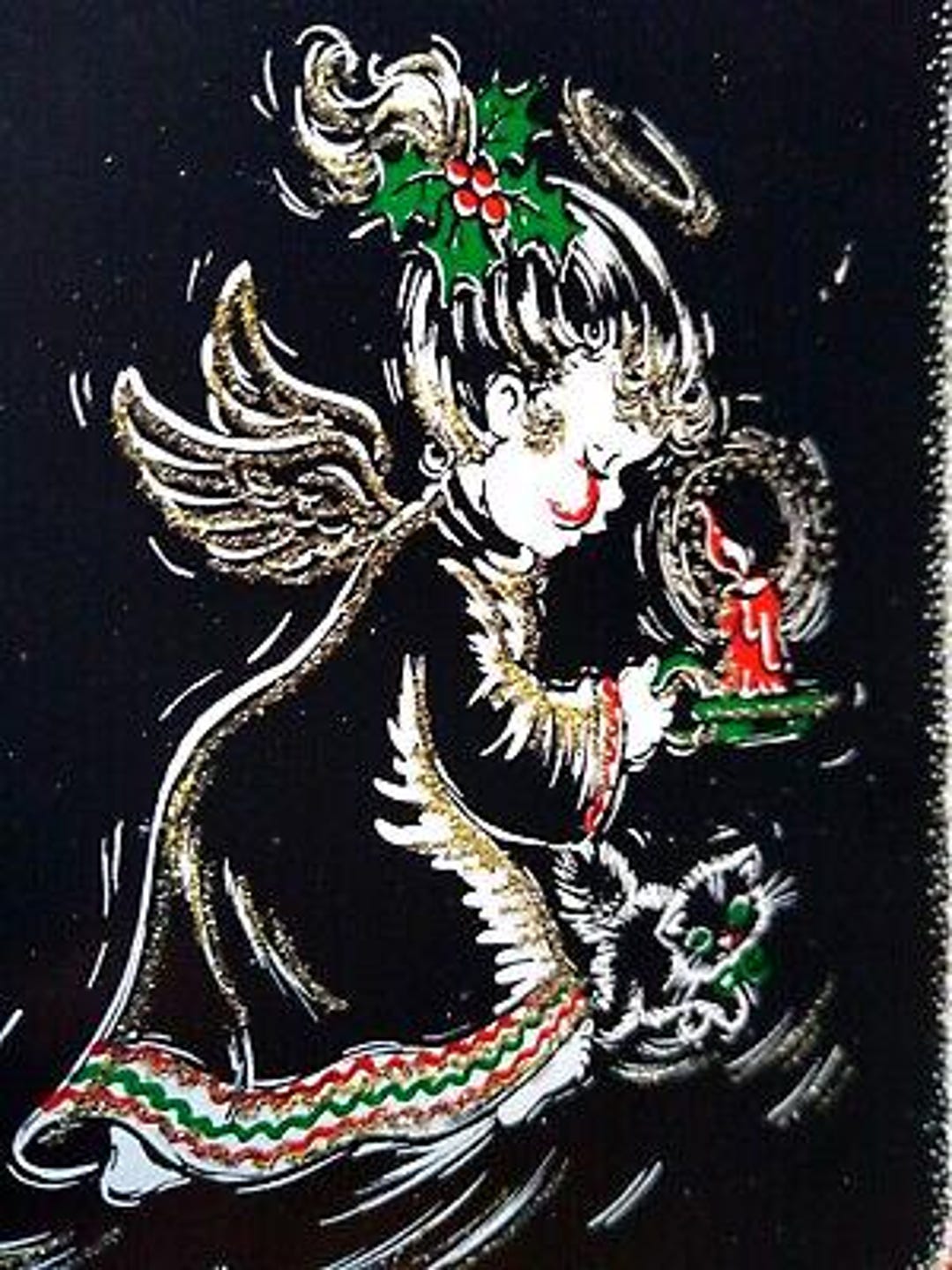 Mid Century Mod Christmas Greeting Card Gleam N Glitter Black Cat Angel ...
