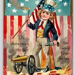 Carte postale du 4 juillet, enfant déguisé en canon de l'Oncle Sam, 109, cadeau unique