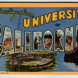Greetings From University Of California Large Big Letter Linen Postcard 1952 Unique Gift