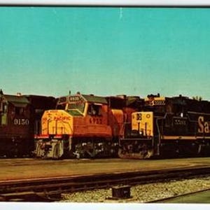 Vintage Photochrome Diesel Locomotives Postcard Santa Fe Union Pacific