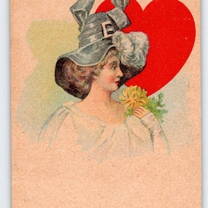 To My Valentine Postcard Victorian Big Hat Women Loving Greetings Vintage