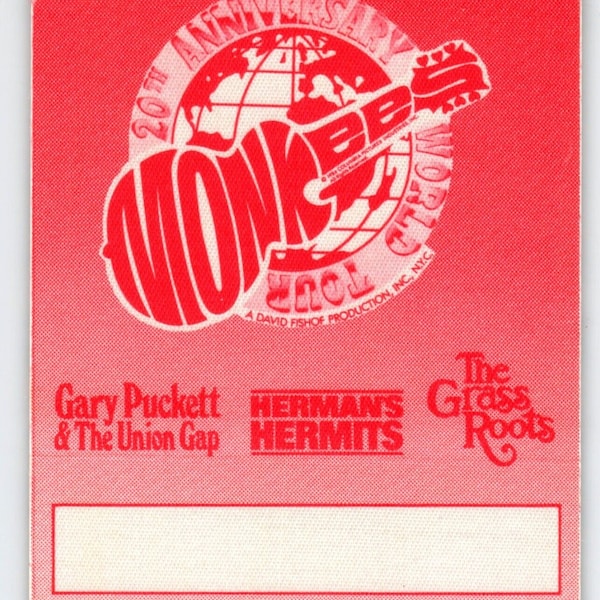Monkees Hermans Hermits Grass Roots 1986 Backstage Pass Pop Rock Music Original