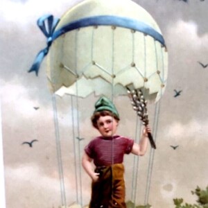Easter Postcard Fantasy Hot Air Balloon Airship Cracked Egg Child Germany PFB Unique Gift