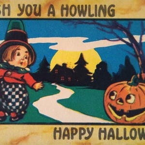 Halloween Postkarte Bergman Hexe Mädchen Vollmond JOL Kürbis Fantasy Serie 9086 Einzigartiges Geschenk