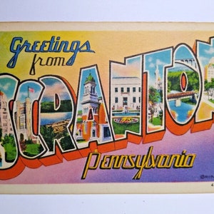 Scranton Large Letter Postcard Greetings From Pennsylvania Linen Metropolitan Unique Gift