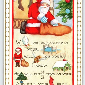 Weihnachtsmann 1937 Weihnachtspostkarte, wenn Sie im Bett schlafen, Gedicht Portwheny