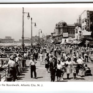 Vintage Strolling on the Boardwalk, Atlantic City, N.J. Postcard RPPC Real Photo