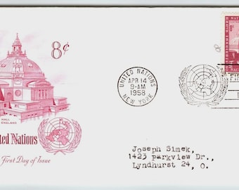 Scott #1085 1958 United Nations Central Hall London First Day Cover FDC