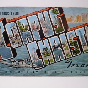Carte postale en lin grande lettre, Corpus Christi, Texas Greetings From inutilisée, avion, cadeau unique