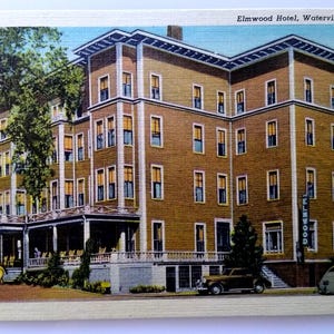 Waterville Maine Elmwood Hotel Building Vieilles voitures Carte postale en lin non utilisée Cadeau unique Tichnor