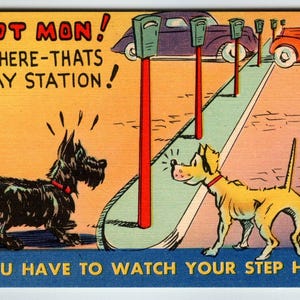 Scottish Terrier Hund Parkuhr Leinen Postkarte Comical Humor ungepostet Vintage einzigartiges Geschenk