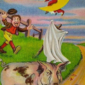 Carte postale Halloween cochon mange citrouille sorcière lune Bien Julius série 980 cadeau unique