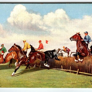 Carte postale Course d'obstacles Le premier saut Raphael Tuck Courses hippiques 6670