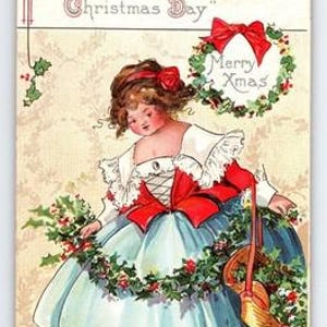 Antique 1911 Christmas Postcard Little Maid Holiday Series 410