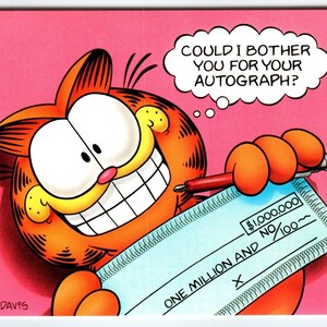 Carte postale chat de Garfield pour autographe Jim Davis bande dessinée orange tabby 1978 cadeau unique
