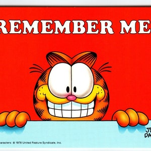 Garfield: Erinnerst du dich an mich? Postkarte Jim Davis Comic Orange Tabby Cat 1978 unbenutztes Geschenk für Katzenliebhaber