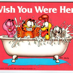 Garfield Cat Postkarte Wish You Were Here Badezeit Jim Denim 1978 Odie Nermal