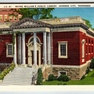 Bibliothèque publique Mayne Williams Johnson City Tennessee Carte postale en lin, cadeau unique, cadeau unique