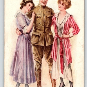 Military Postcard Artist Archie Gunn WWI Army Navy Military Wartime 2 Women 1918 Unique Gift