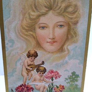 ファンタジーポストカード 雲の中の巨大な金髪の女神 カーネーション 天使 CC No57 ユニークなギフト