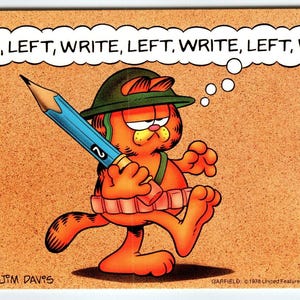 Carte postale Garfield Cat Soldier Hat Jim Davis Comic Orange Tabby 1978 Dessin animé Cadeau unique