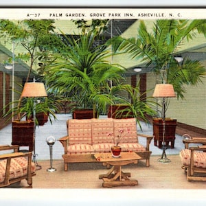 Carte postale lin intérieur Palm Garden Grove Park Inn Asheville Caroline du Nord